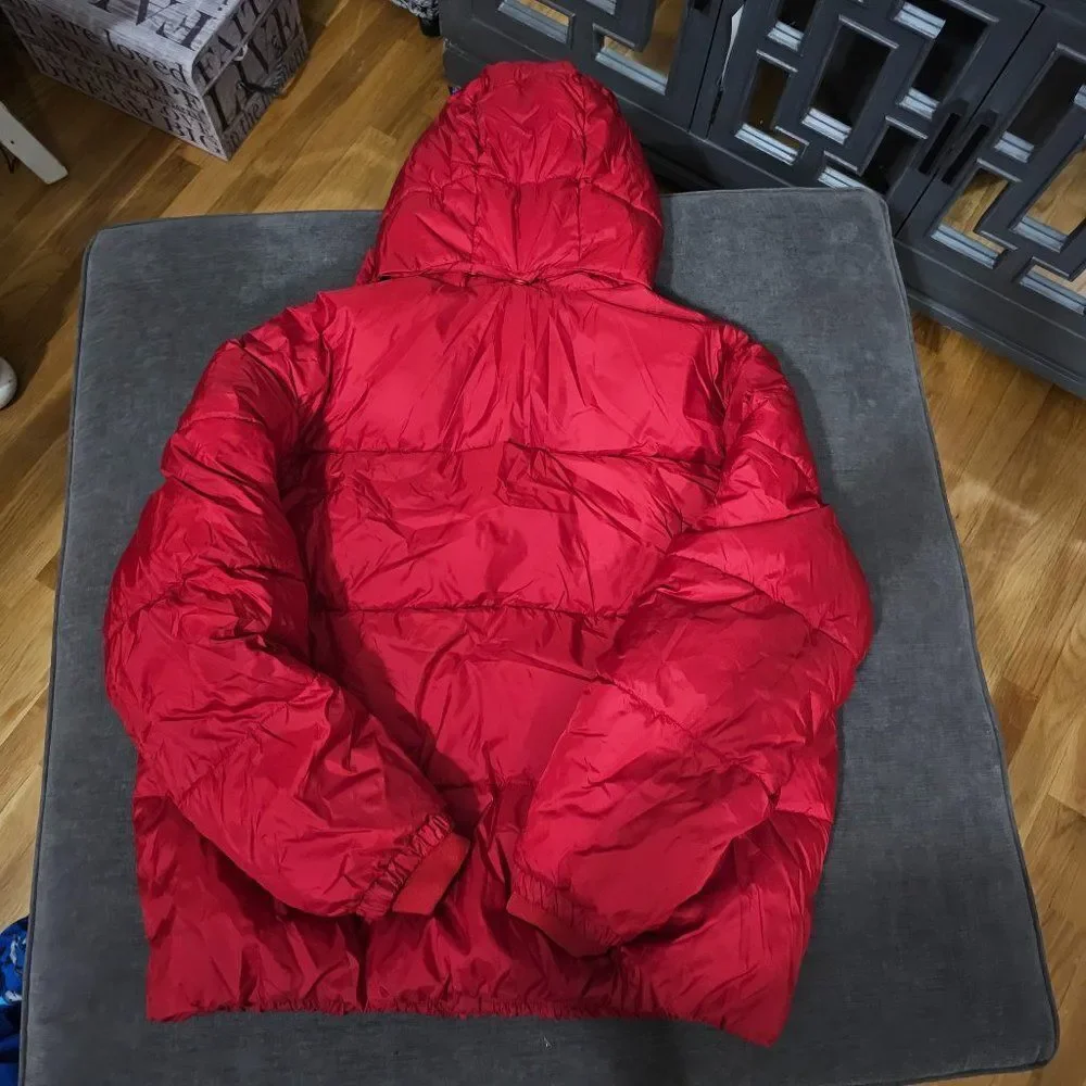 LCKR Red Full Zipper Winter Puffer Hooded Jacket For Men Size Medium